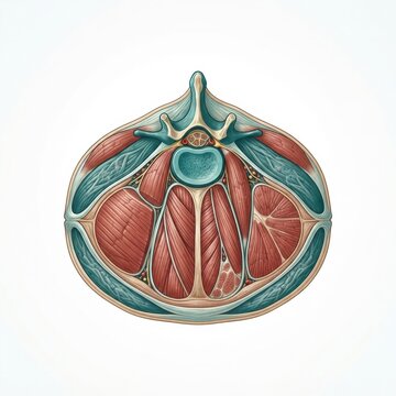 The visual depicts a cross-section of muscle anatomy focusing on muscle groups and fascia layers associated with sports injuries.