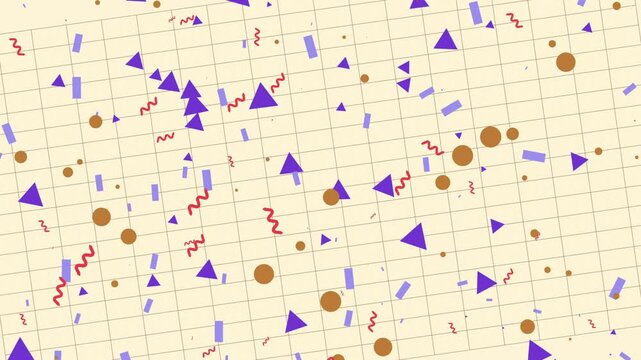 graph-paper background scattered with purple triangles, orange circles, colorful dots, and hand-drawn mathematical symbols