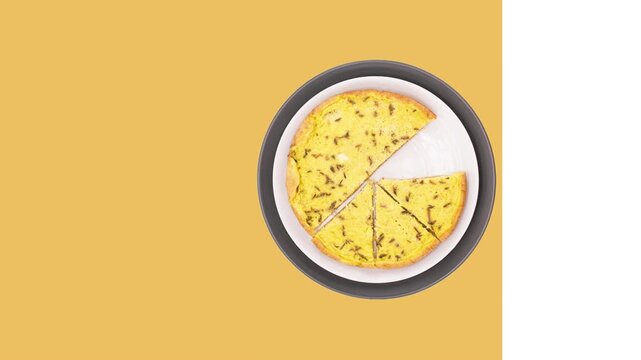 Piatto con fette di frittata visto da sopra, animazione illustrata