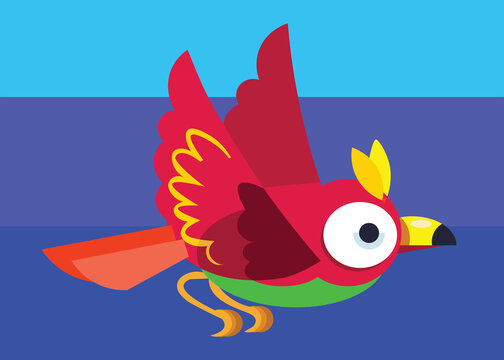 Beautiful colorful small bird flying illustration.