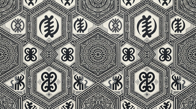 Adinkra symbols pattern creates a traditional african background for various design projects.