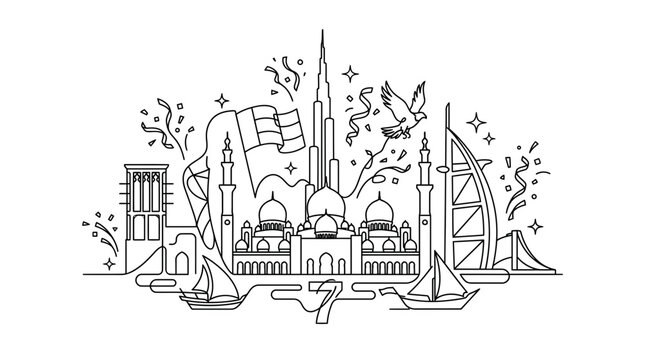 United Arab Emirates National Day Skyline and Traditional Landmarks Vector Illustration