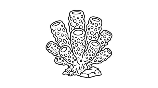 Marine tube sponge colony line art drawing