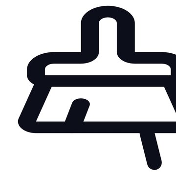 Broom icon graphic animation showing sweeping motion with thick black outlines on a clean white background in this minimalist vector art style digital motion video clip.