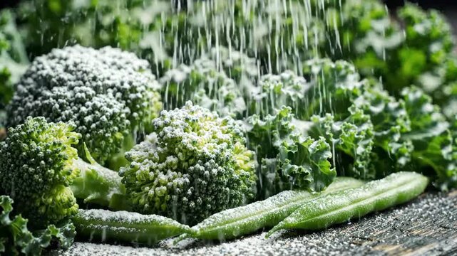 Close-up of broccoli florets in a garden bed