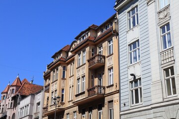 Fototapeta premium Zwyciestwa street view of Gliwice city in Poland. Main street in Gliwice.
