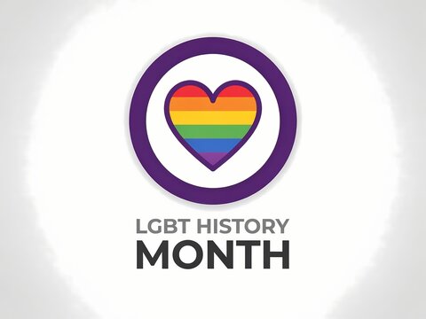 Colorful rainbow heart symbol with purple circle frame for lgbt history month celebration and pride awareness graphic design