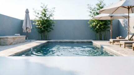 Fototapeta premium Modern Poolside Retreat with Lounge Chairs and Umbrellas for Relaxation Concept