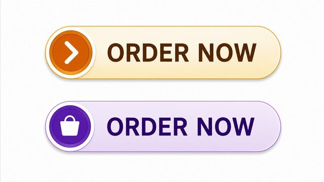 Modern order now button with arrow and shopping bag icons in flat design style