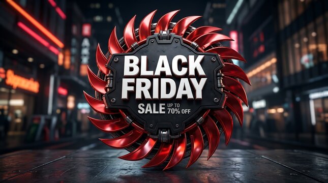 Glowing Red Gear Black Friday Sale Badge Neon Sign