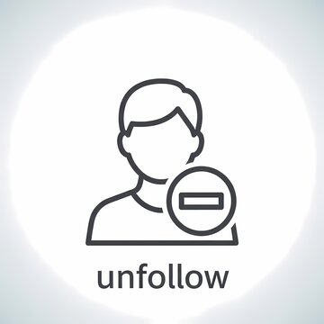 Minimalist line icon of a person with remove symbol and unfollow text