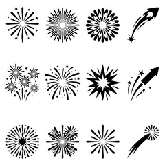 Obraz premium Set of Black Fireworks Icons and Celebration Elements