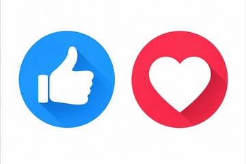 Obraz premium Like and dislike thumbs up down flat icons with heart symbol