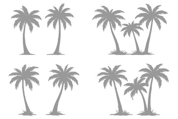 Fototapeta premium Deciduous tree silhouettes set isolated on white background, black oak maple and elm forest trees vector illustration, diverse nature landscape elements for graphic 