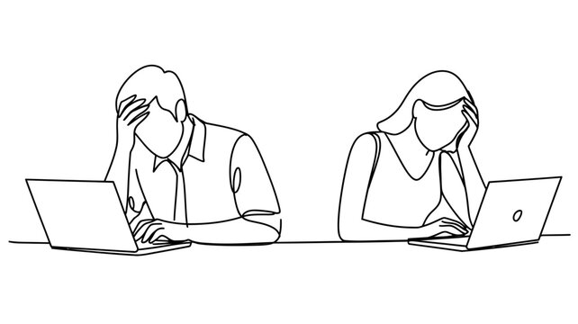 Two people working on laptops together