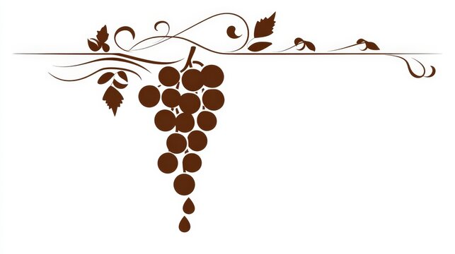 Elegant wine grape cluster design with vine leaves and swirling decorative elements