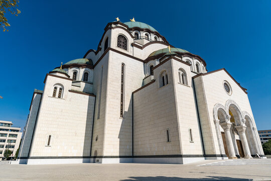Saint Sava Temple under blue sky in Belgrade Serbia