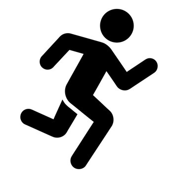Black stick figure running fast on white background symbol