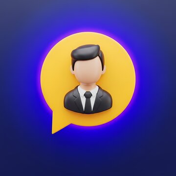 3D character headshot profile icon in speech bubble with generated by AI