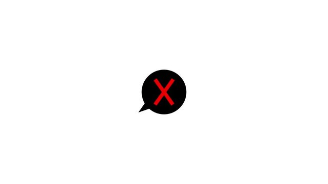 Animated Speech Bubble Icon with Red Cross Mark on White Background &ndash; Cancelled Rejected Chat Message Loop