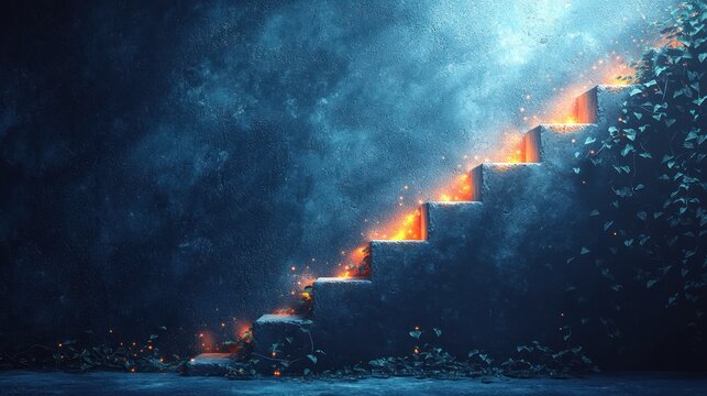 Fiery Staircase Ascending into a Smoky Mystical Abyss.