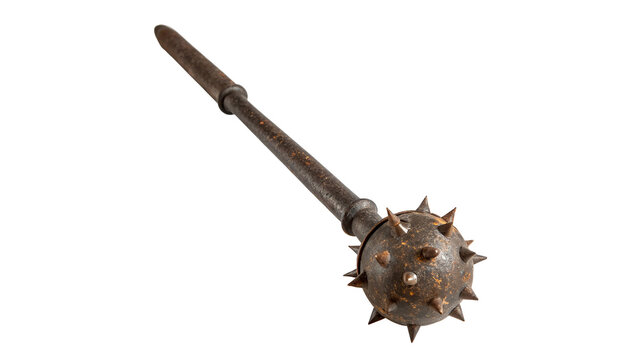 Medieval spiked iron mace weapon morning star isolated on a white background artifact