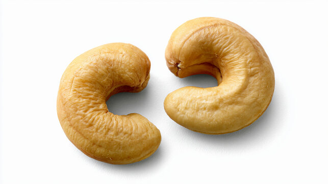 Two raw cashew nuts isolated on white background