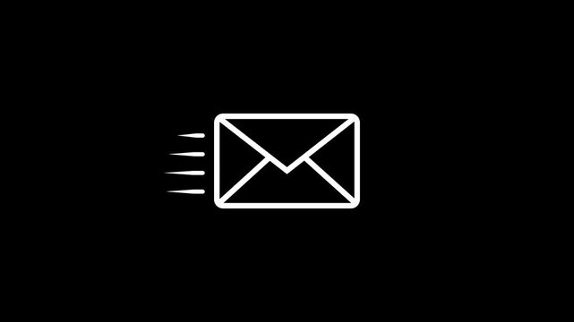 Message mail email sending pillar shape animation on black screen.
