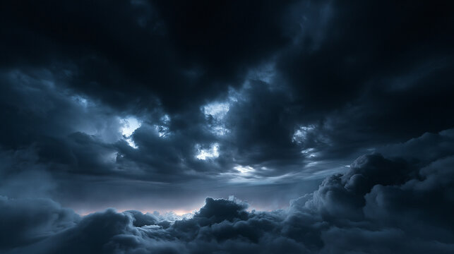 Dramatic Dark Storm Clouds in Night Sky View