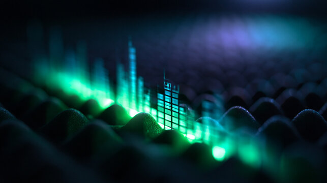 Glowing Digital Audio Equalizer Bar Graph on Acoustic Foam Surface