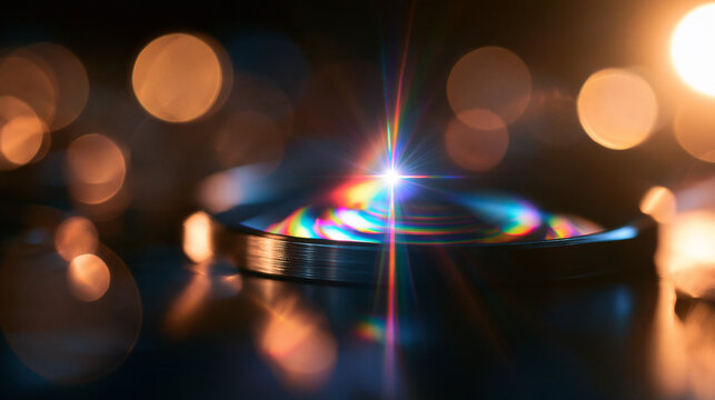 Optical Lens Refracting Bright Light with Rainbow Spectrum