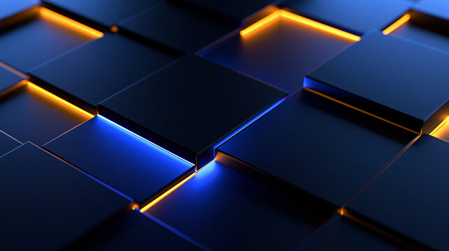 Abstract Geometric Background with Glowing Blue and Gold Light