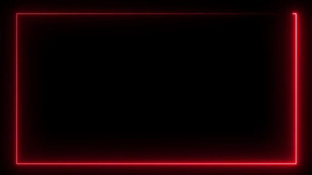 glowing neon red color square rectangle picture frame icon animation display neon box footage shape round seamless border retro movement on black background