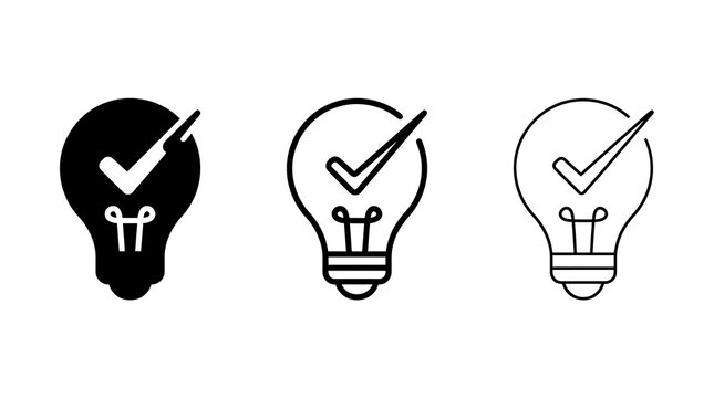 Light bulb check icons isolated on transparent background