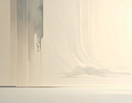 Soft column of pale grey ink mist rising on cream Japanese paper, minimal abstract background with copy space