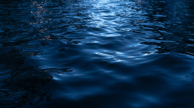 Dark Blue Water Surface with Gentle Ripples at Night