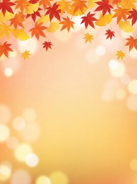 Warm fall gradient background template with copy space and decorative leaves at the top