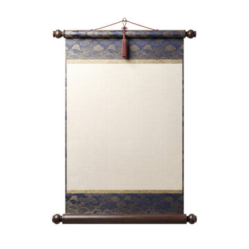 Traditional Asian silk hanging scroll with blank fabric space