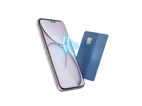 Smartphone making a contactless payment with a credit card