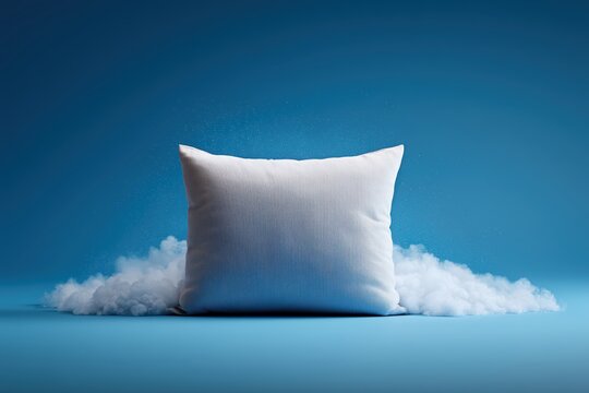 soft pillow on blue background