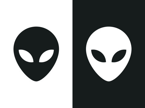 Alien head icon set in black and white silhouette vector