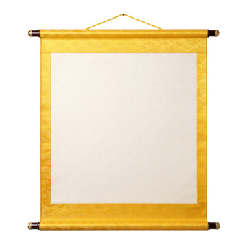 Traditional Chinese golden silk hanging scroll banner with cloud pattern