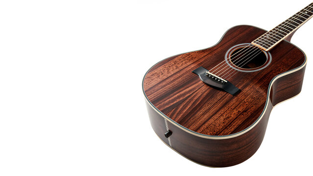 Classic wooden acoustic guitar side view isolated on a white background musical instrument