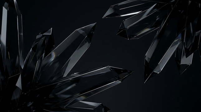 Abstract dark background featuring sharp crystal facets with dramatic lighting and reflections