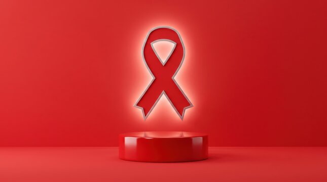 Red awareness ribbon on pedestal for HIV AIDS campaign