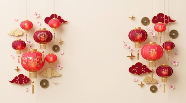 chinese new year lanterns and decorations for festive celebration
