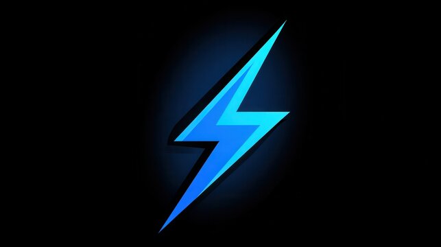 A glowing blue lightning bolt icon isolated on a black background. Great for energy concepts and electrical technology.
