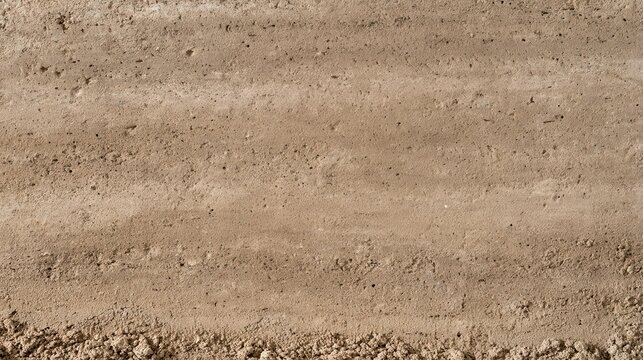 Detailed top view of natural compressed soil texture with fine details. Great for construction site and earth science.
