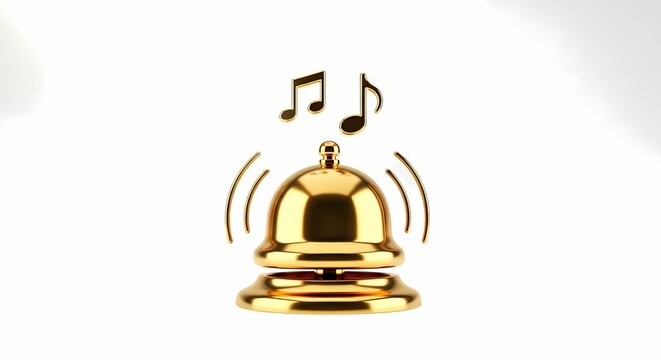 Gold service bell icon with musical notes floating above with generated by AI