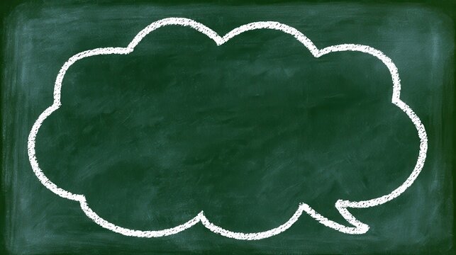 White chalk drawn thought bubble on a green chalkboard background. Conceptual design for creative ideas and.